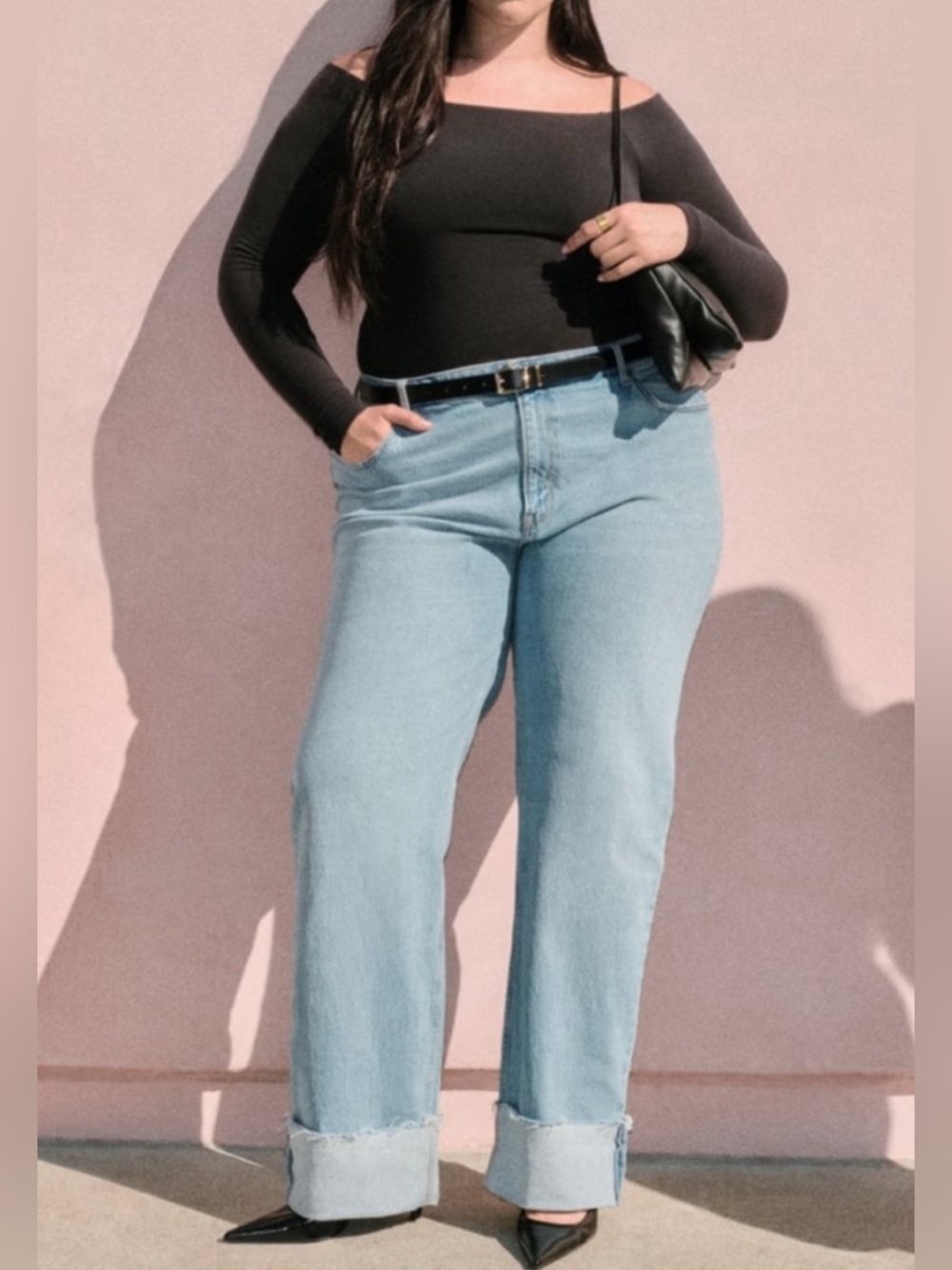 ABERCROMBIE Curve Love High Rise 90s Relaxed Jean Cuffed Ankle size 35/20 short